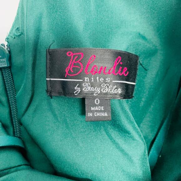 Blondie Nites Green Evening Dress Short Swirl Sz 0 - Picture 11 of 13